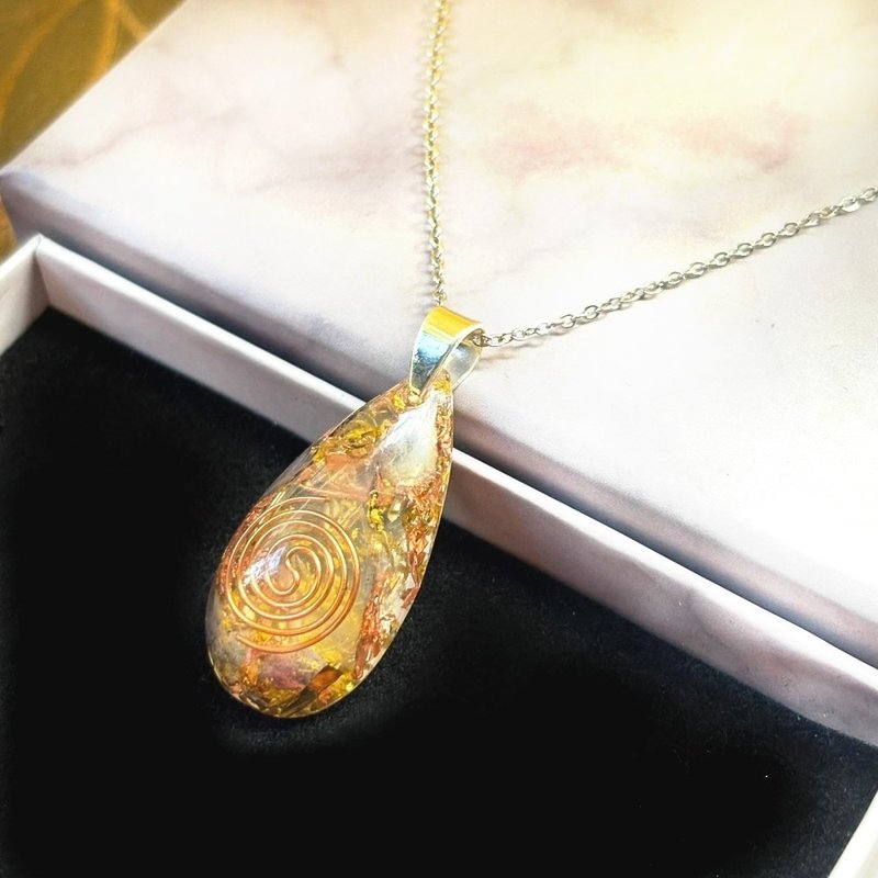Copper Spiral Teardrop Orgonite Necklace - Necklaces - Crystal Gold