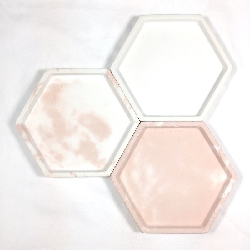 櫻花系列 (粉紅色水泥作品) - 水泥六角形置物碟 - 居家收納/收納盒/收納用品 - 水泥 粉紅色