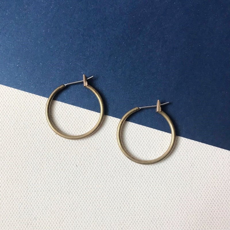 Bronze ear earring _ _ geometric circle needle - ต่างหู - ทองแดงทองเหลือง สีทอง