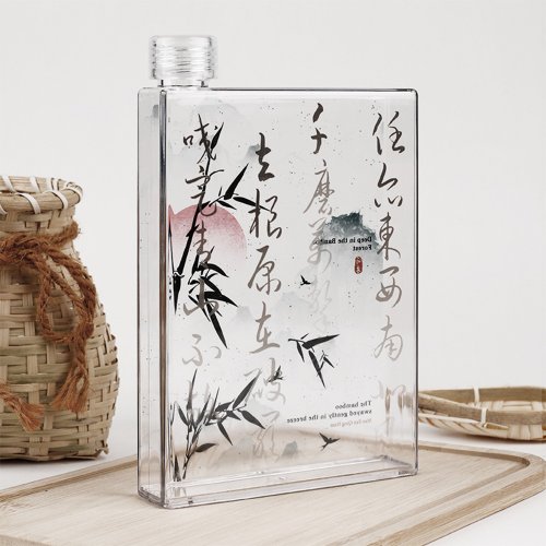 卜A杯 boeibei 東升竹林 隨行杯350ml 方形透明扁平水杯