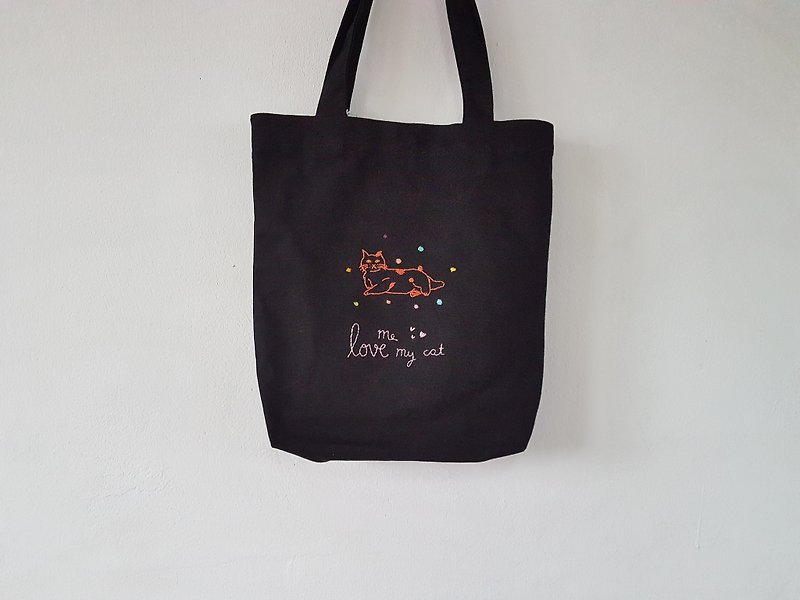 -love cat tote bag- - Backpacks - Cotton & Hemp 