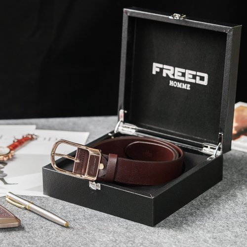 FREED 【FREED】復古馬蹄扣商務休閒頭層牛皮皮帶 - 咖啡色