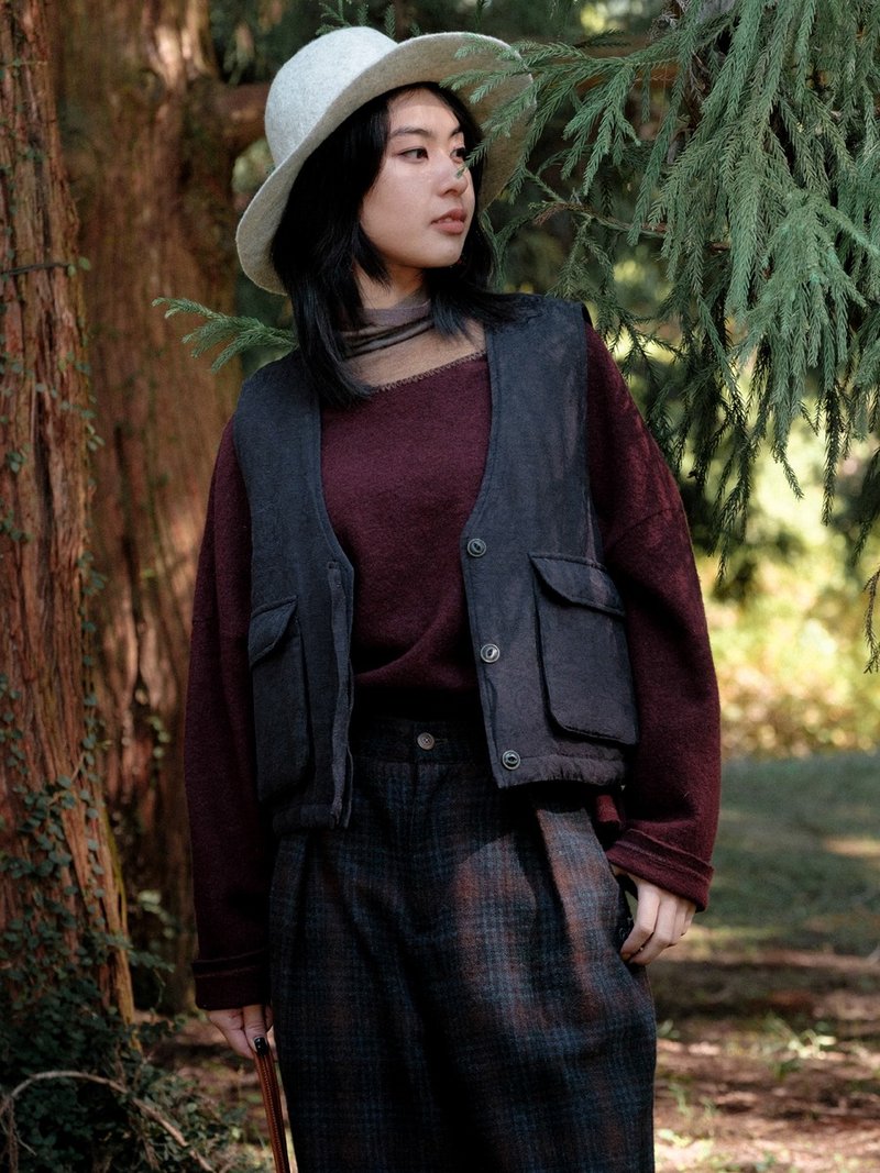 戲珠 提花復古單排扣 亞麻棉馬甲馬夾棉衣 - 女大衣/外套 - 其他人造纖維 藍色