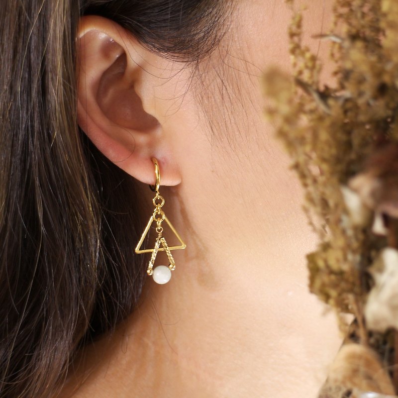 摩根石1號－摩根石幾何三角－耳環/耳夾－天然石 - 耳環/耳夾 - 其他金屬 金色