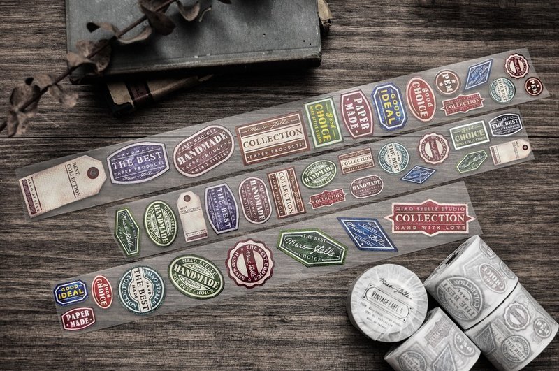 Vintage Label 4 / 復古標籤4紙膠帶 - 4cm - 紙膠帶/和紙/PET - 塑膠 多色