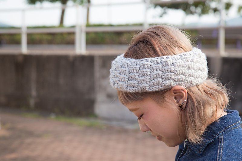 ember_checker crochet headband《limited edition》 - Hair Accessories - Wool Gray