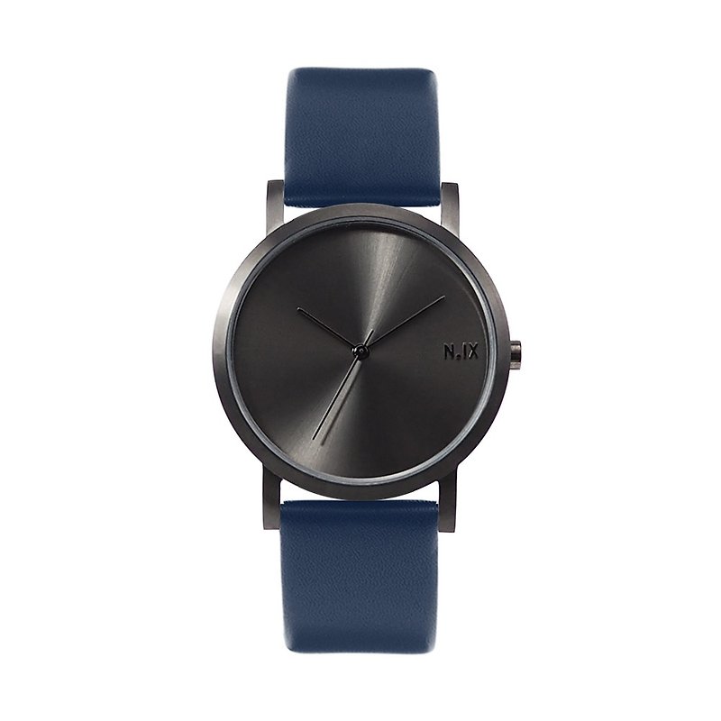 ミニマルスタイルの腕時計：Metal Project Vol.02  - ガンメタル（ブルー） - 腕時計 ユニセックス - 革 ブルー