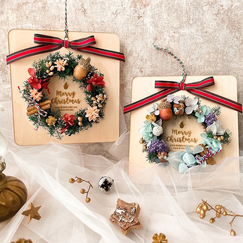 Christmas Wreath Wood Ornaments (including gift box) - Dried Flowers & Bouquets - Plants & Flowers Multicolor