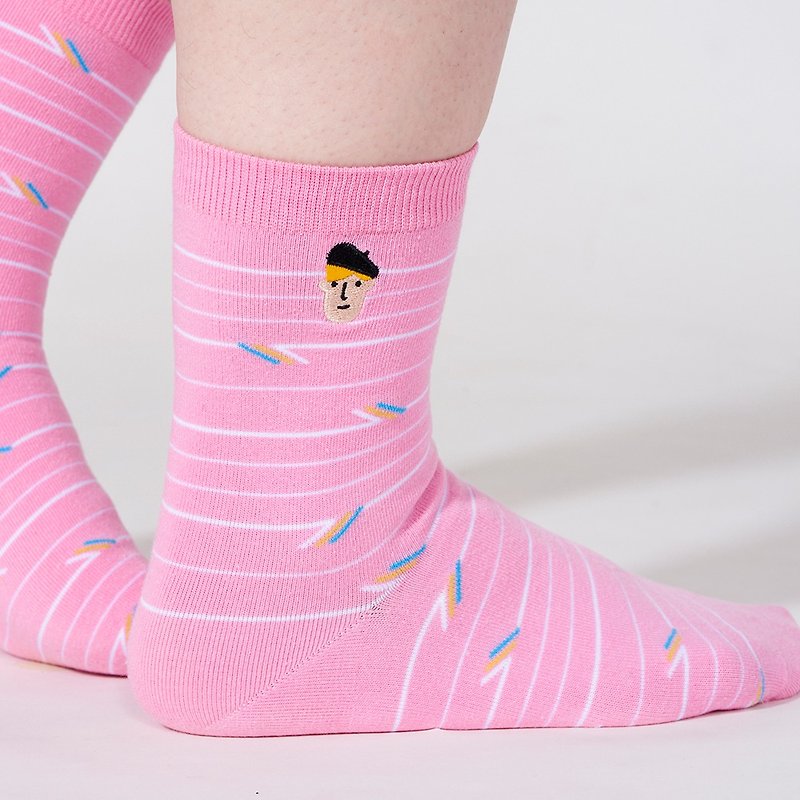 小畫家 3:4 /粉紅/ 刺繡 襪子 - 襪子 - 棉．麻 粉紅色