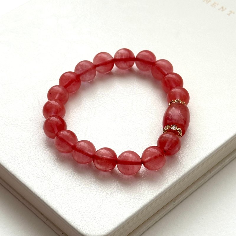 [Lucky] Watermelon Stone Heart Gold-plated Bracelet Believe in your cheerful mood - Bracelets - Colored Glass Red