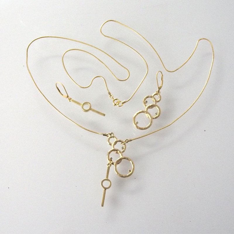 Fog Gold Geometric Necklace and Earrings Set - สร้อยคอ - โลหะ สีทอง