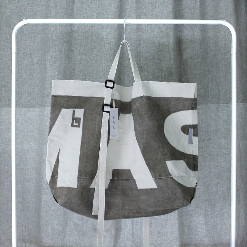 ブラック白MASKフォント柄キャンバスバッグ-M/BK-RF-001 - トート・ハンドバッグ - コットン・麻 