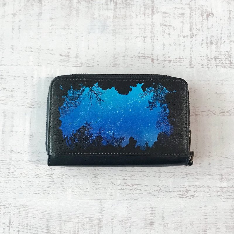 Mini Wallet The night sky I looked up from the forest / coin case / card case / - กระเป๋าสตางค์ - หนังเทียม สีน้ำเงิน