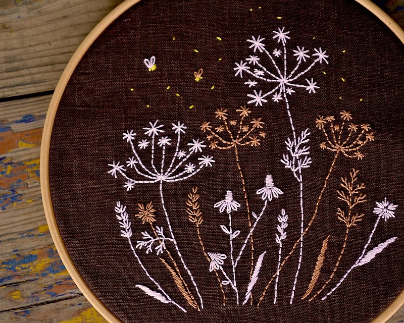 Digital Download PDF | Hand embroidery pattern, DIY, Night Meadow, wall decor