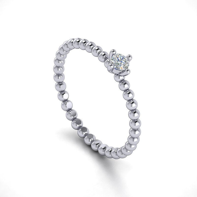 【PurpleMay Jewellery】18k White Gold Single Diamond Dot Ring Band R003 - แหวนทั่วไป - เพชร สีเงิน