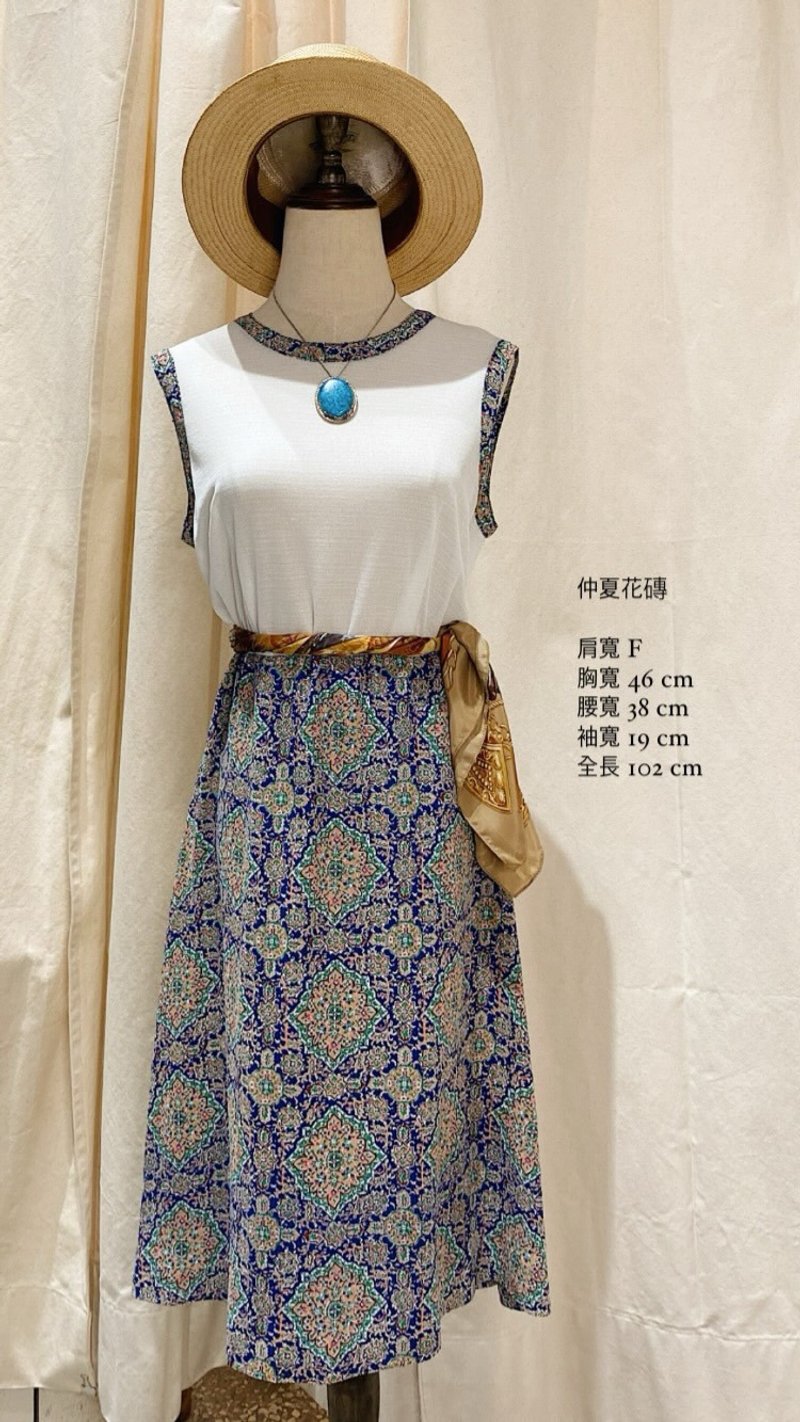 仲夏花磚古著無袖洋裝 - 洋裝/連身裙 - 其他材質 多色