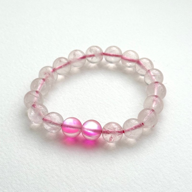 [Libra Scorpio|October] Ice rose quartz powder glass bracelet attracts peach blossoms to ensure love and luck charm - สร้อยข้อมือ - เครื่องประดับพลอย สึชมพู