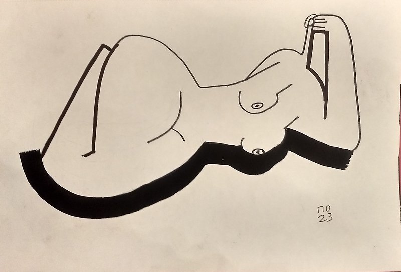 Reclining n*de, original style poster drawing A4 - Posters - Paper 