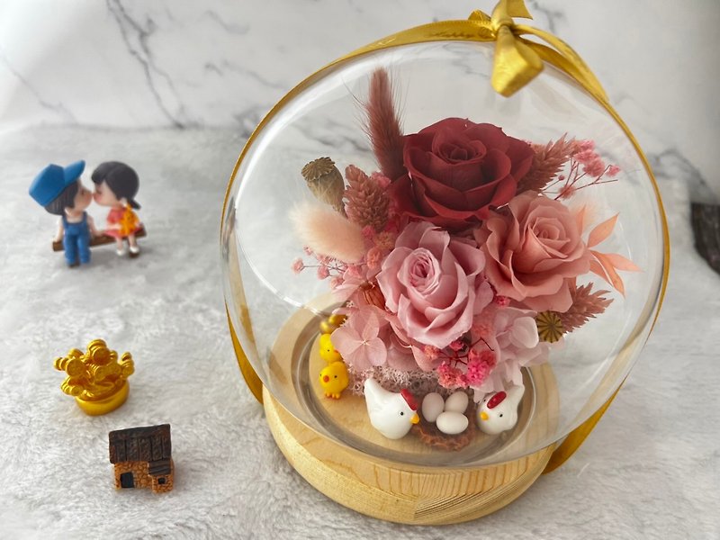 2F [Crystal Ball of Preserved Flowers] Leading the way chicken/starting chicken/entering the house ceremony/night light/entering the house chicken/wedding - ของวางตกแต่ง - แก้ว สึชมพู