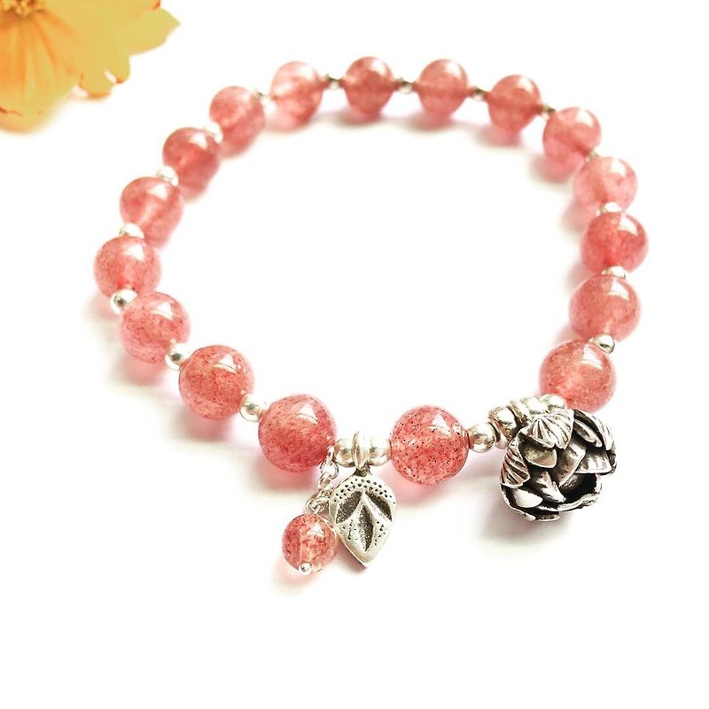 Ops Strawberry Crystal Garnet Gemstones silver bracelet - Bracelets - Gemstone Red