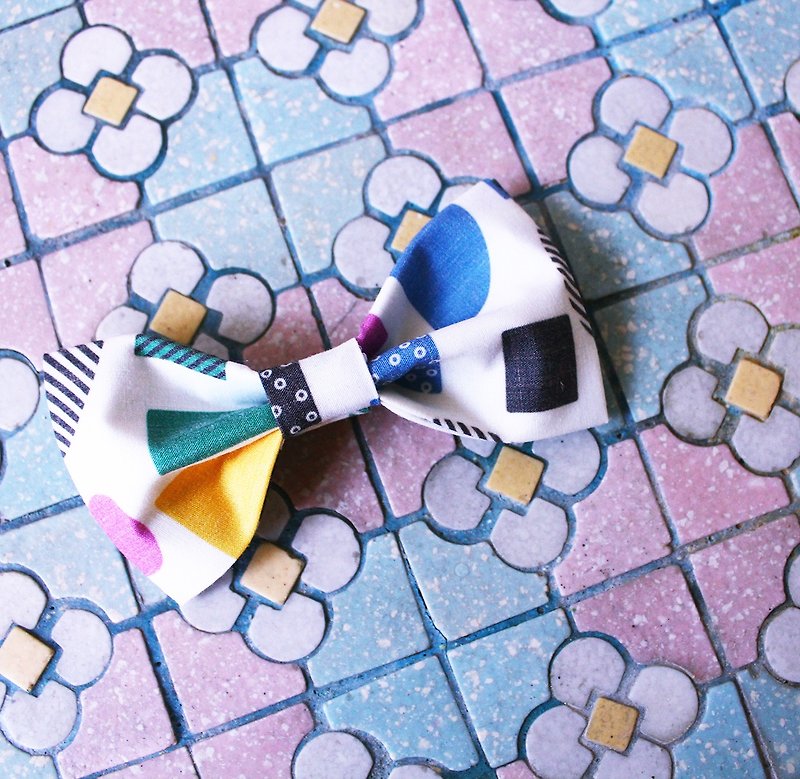 British handmade cotton bow vintage geometric pin bow tie Valentine's Day gift/Father's Day - เนคไท/ที่หนีบเนคไท - ผ้าฝ้าย/ผ้าลินิน 