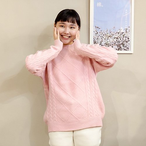 小羊生活 - 設計師女裝、童裝 日系櫻花粉菱格紋針織上衣