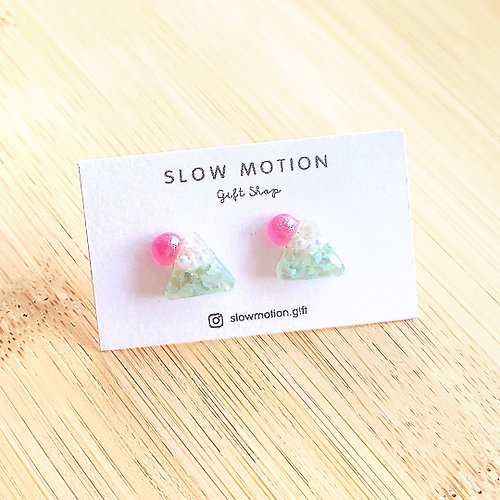 Slow Motion Gift Shop 富士山太陽耳環/耳夾 粉藍 抗過敏醫療鋼