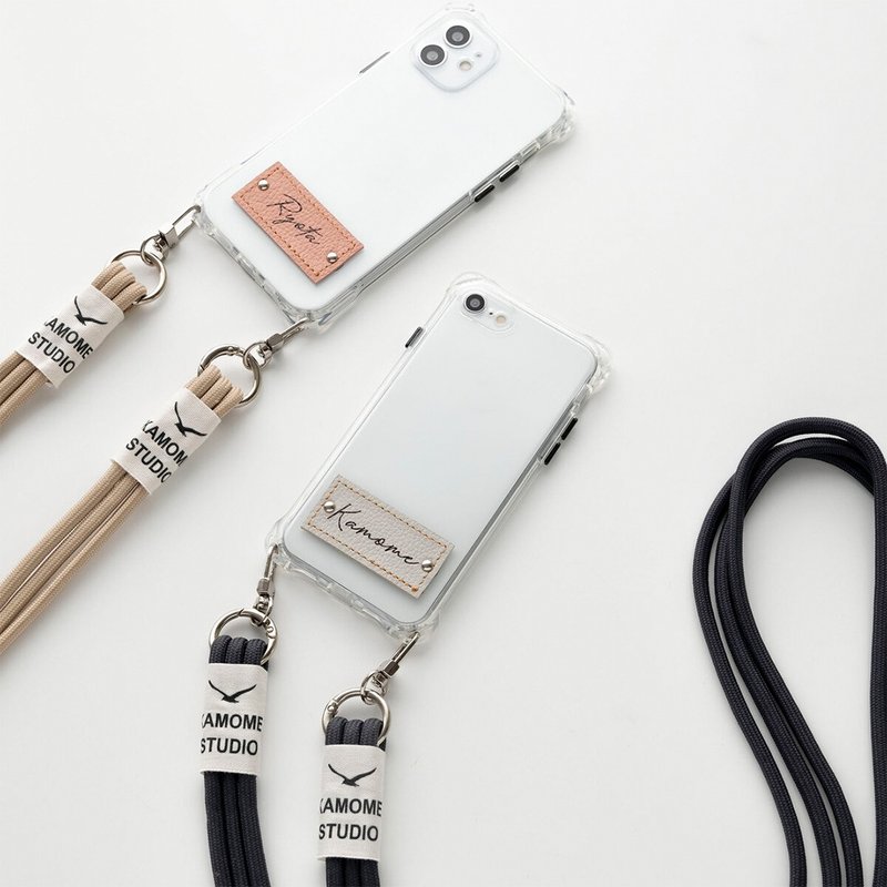 革屋が作る 名入れタグiPhoneケース 【 シュリンクレザー × TPU 】 3連紐ストラップ スマホショルダー FS14K - 手機殼/手機套 - 真皮 透明