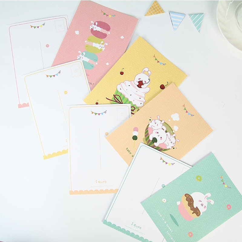 i mail postcards - bunny girl stomach Series (select four) - Rabbit tea dessert cake blessing gift card - Cards & Postcards - Paper Pink