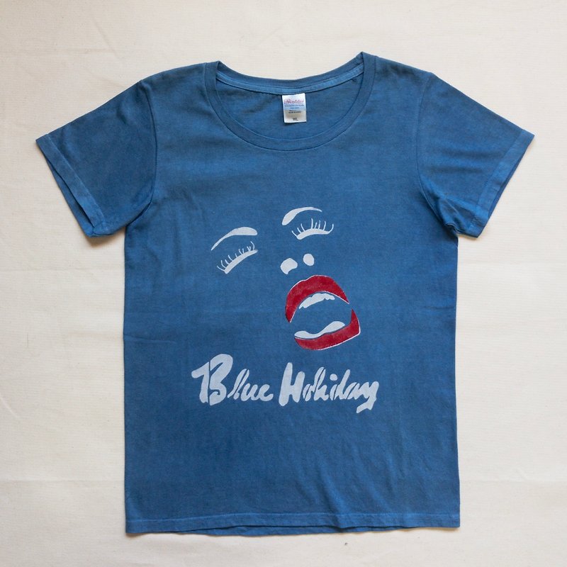 Blue Holiday TEE Indigo dyed 藍染 - Tシャツ - コットン・麻 ブルー