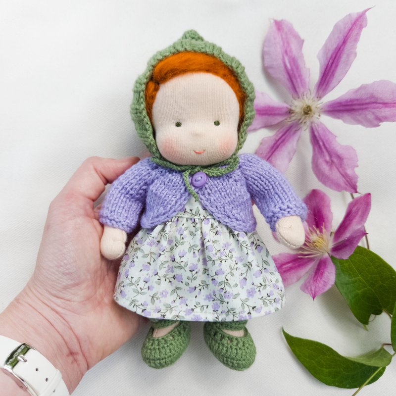 Waldorf doll pocket doll 7 inch (18 cm) tall. - ของเล่นเด็ก - วัสดุอีโค สีม่วง