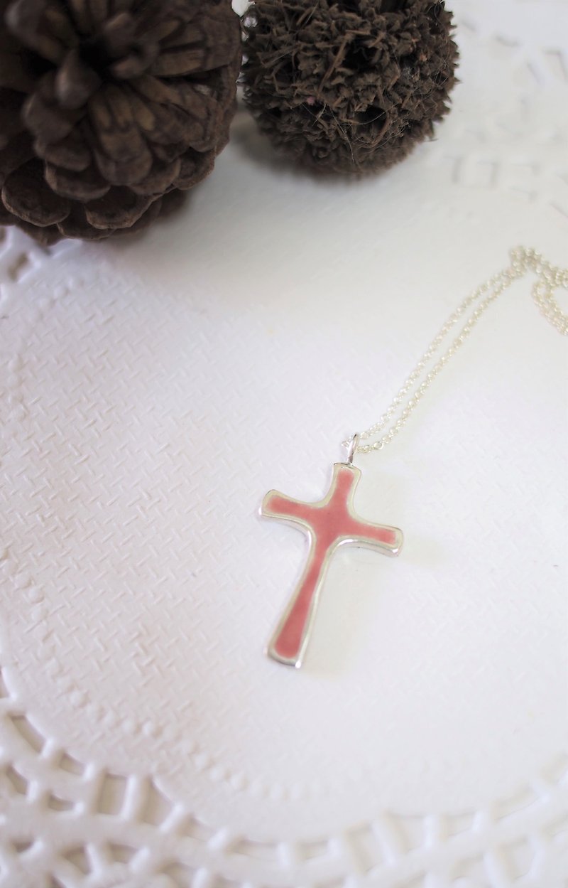 Fashion Cross Enamel Silver Pendant Necklace Women's Double-sided Wearing Valentine's Day Gift - Necklaces - Other Metals Gray