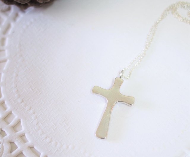 Fashion Cross Enamel Silver Pendant Necklace Women's Double-sided