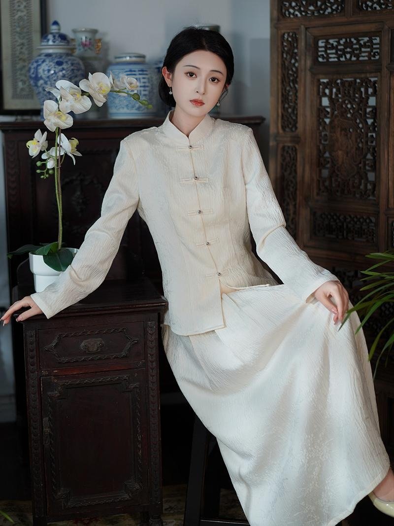 White Chinese style Hanfu Buddhist Zen suit New Chinese style women's high-end tea suit Spring practice Zen suit - Qipao - Other Man-Made Fibers White