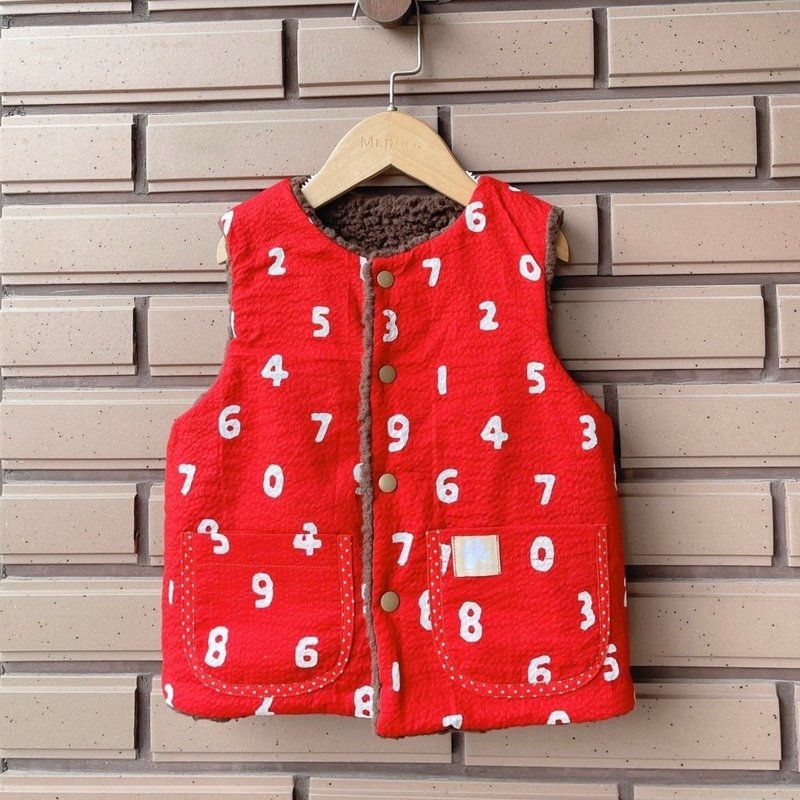 Red Numbers - Piping Pocket Vest Ready Stock - Women's Vests - Cotton & Hemp Multicolor