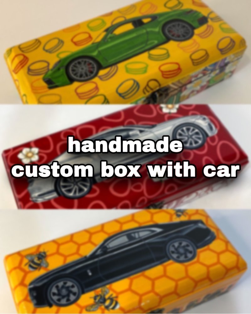 Custom box with car, handmade, wooden art, home decor - 擺飾/家飾品 - 木頭 多色