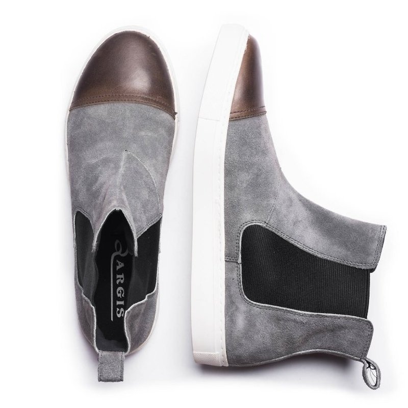 ARGIS 日本麂皮防滑休閒卻爾喜靴 #22134灰 -日本手工製 - 男款皮鞋 - 真皮 灰色