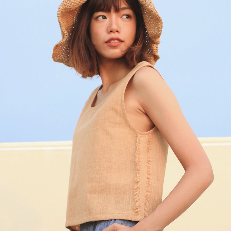 Brownish Sleeveless Top / Non-chemical cotton / Hand Woven - 背心/無袖上衣 - 棉．麻 咖啡色