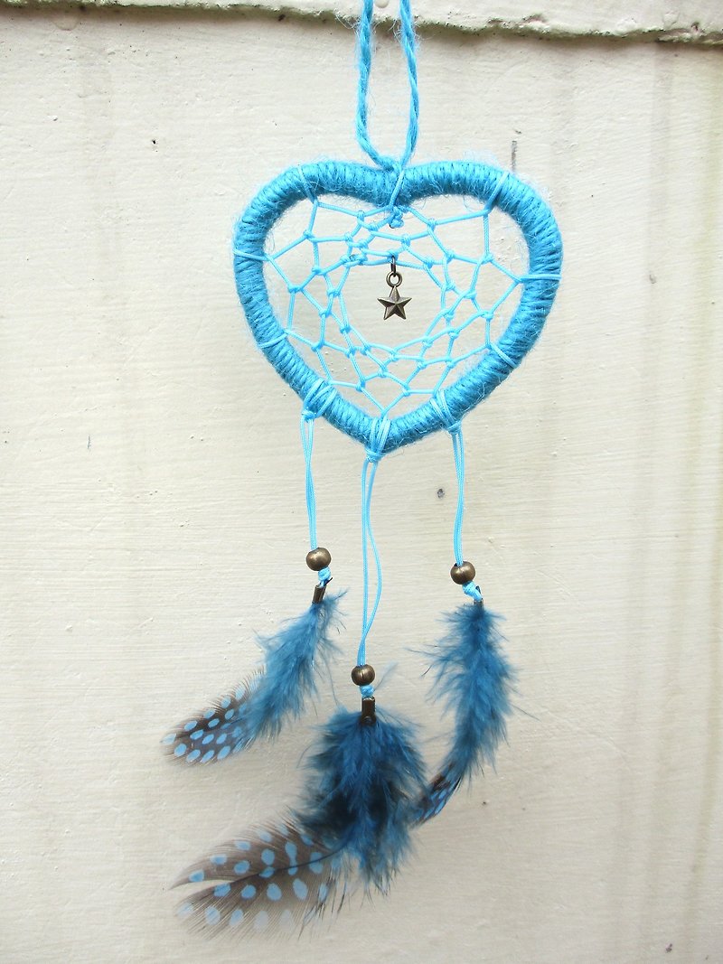Little Kites - Heart Dream Catcher - Aqua Blue 7.5cm - Other - Cotton & Hemp Blue