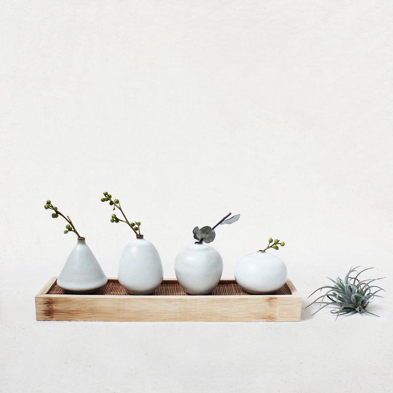 ハンドメイドセラミックの花のミニコンビネーションセット（白） - 花瓶・植木鉢 - 陶器 ホワイト