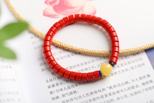 水墨 天然原礦硃砂精品紅砂直切老型手鏈 硃砂含量高達95%以上