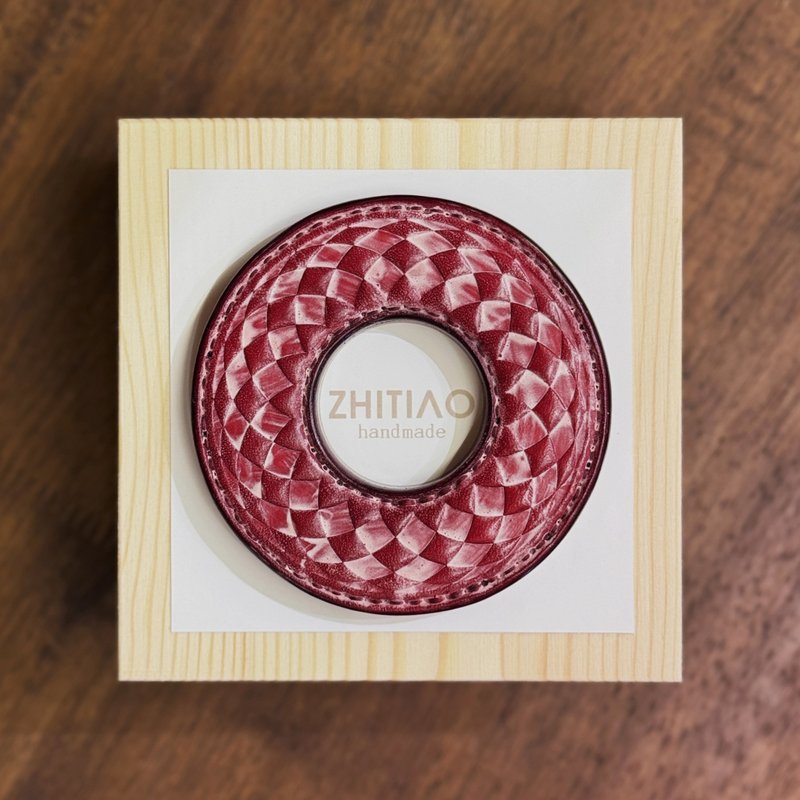 原創手工製作牛皮劍道刀鐔 超維弦切 霧蠟紅 劍鍔 Tsuba - 運動配件 - 真皮 紅色