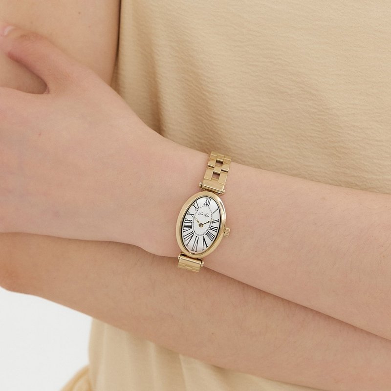 【Ven & Qu】Dome 金白配色手錶 – 21×31 mm 錶殼  不鏽鋼材質 - 女錶 - 不鏽鋼 金色
