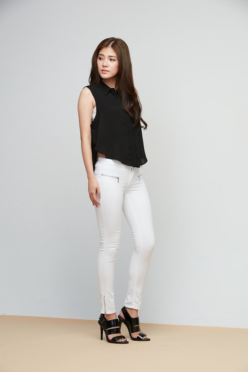 wbp-027-3 white stretch tights - กางเกงขายาว - ผ้าฝ้าย/ผ้าลินิน ขาว