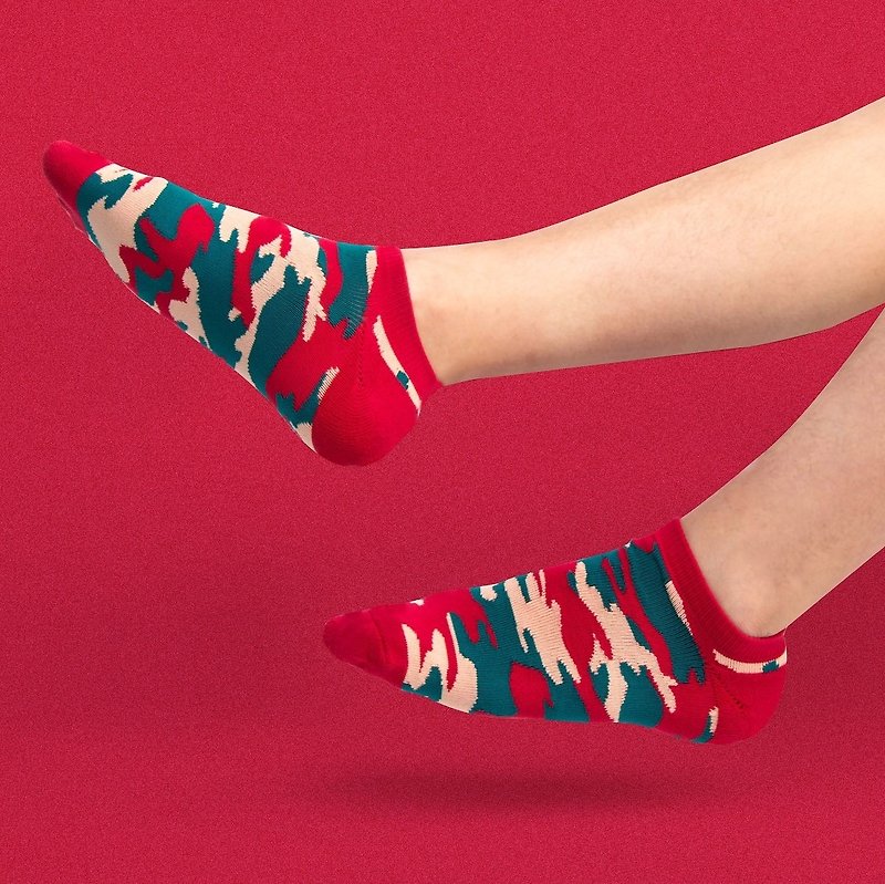 【Neo-classic Collection】Midnight Houndstooth Sports Ankle Socks - ถุงเท้า - ผ้าฝ้าย/ผ้าลินิน สีแดง