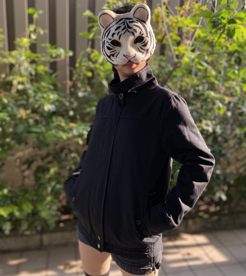 黑色立領金屬大銅釦古著夾克 - 女大衣/外套 - 棉．麻 黑色