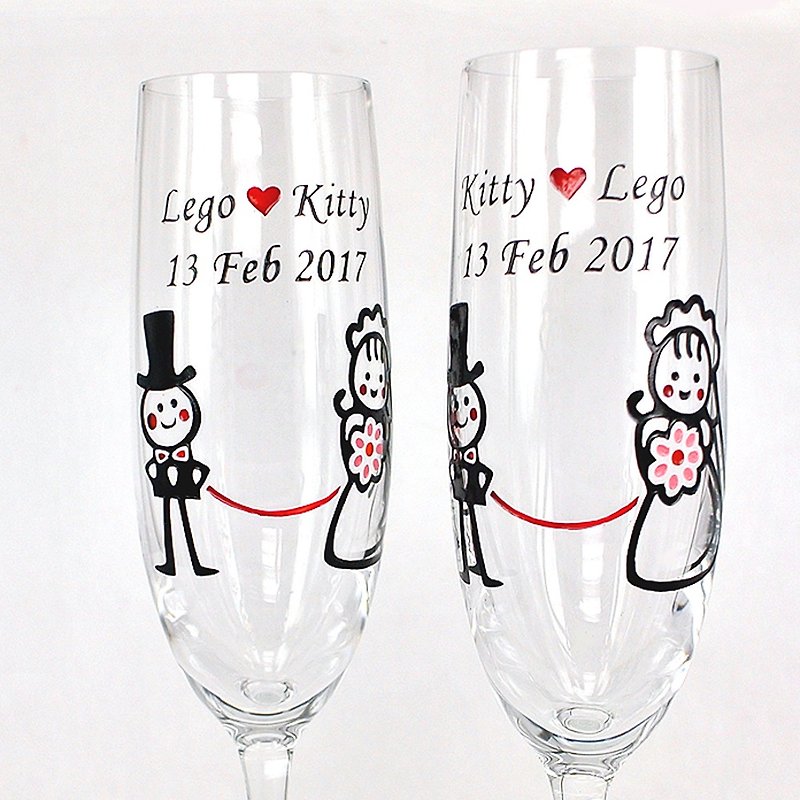 Champagne Glasses - Western Wedding 2 including casting & coloring names & date - Bar Glasses & Drinkware - Glass Multicolor