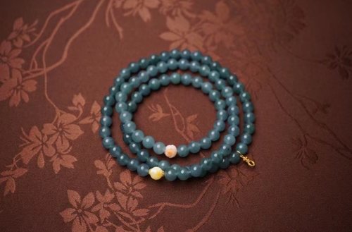 Angel's tears 天使之淚 Jewelry Design 瓜地馬拉 天然原礦A貨糯種藍水翡翠 珊瑚蓮花18k金設計多圈手串