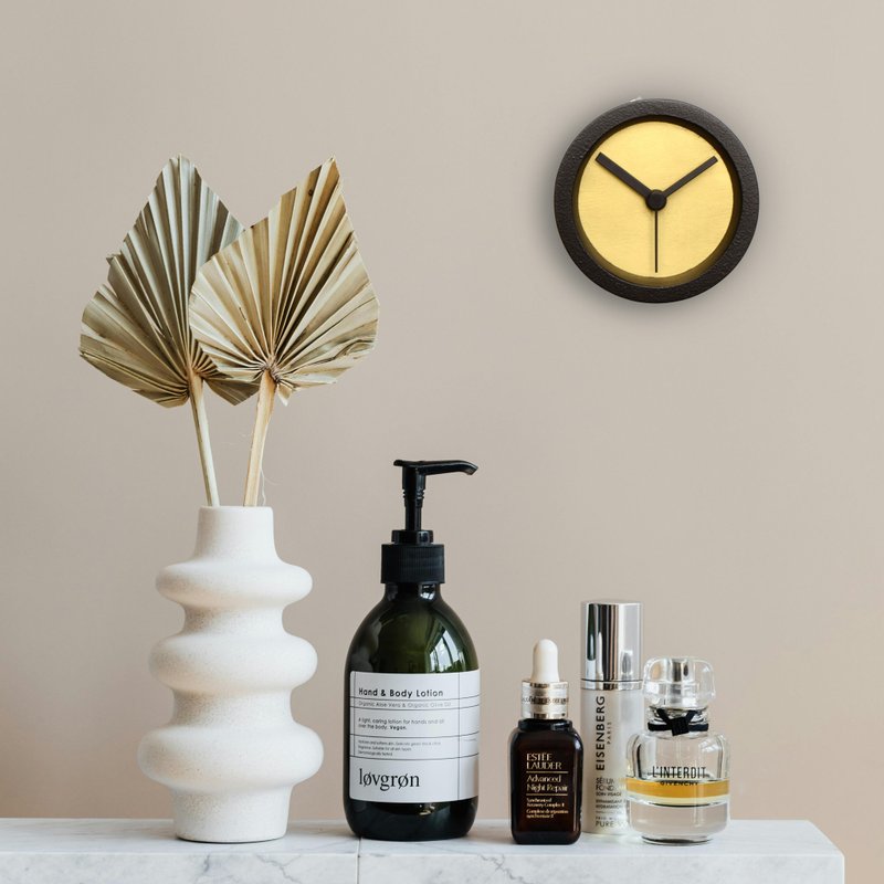 Small Luxury Wall Clock with Glistening Golden Surface - Compact black / gold - Clocks - Wood Gold