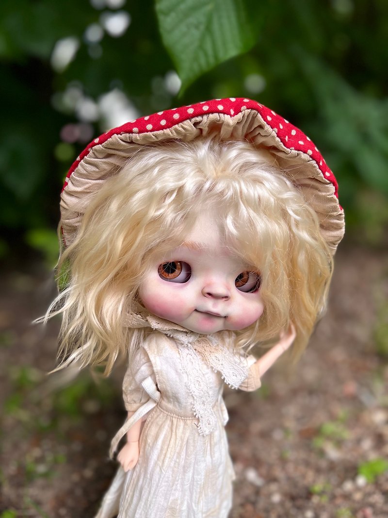 Blythe doll custom funny sculpture face.Mushroom Blythe, gift for her, ooak doll